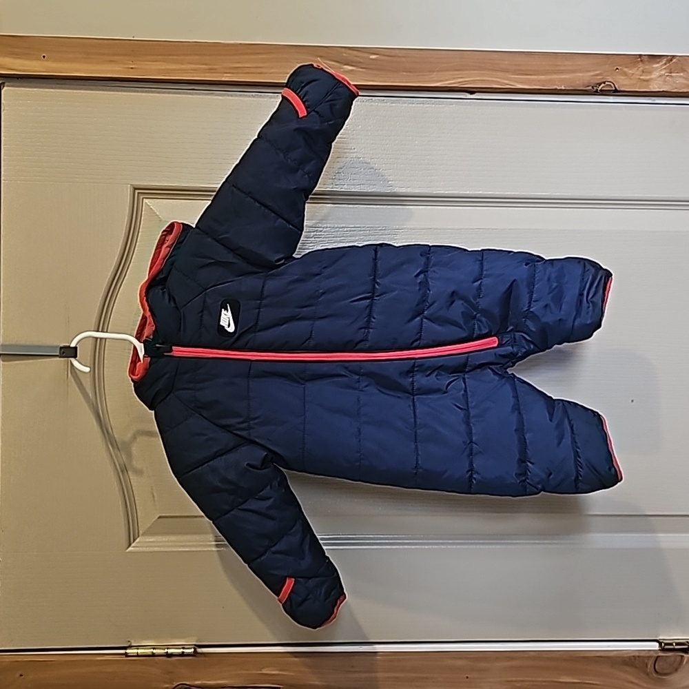 Nike 6M Baby Unisex Blue And Red Snow Suit  Built In Foldaway Mittens With Hood